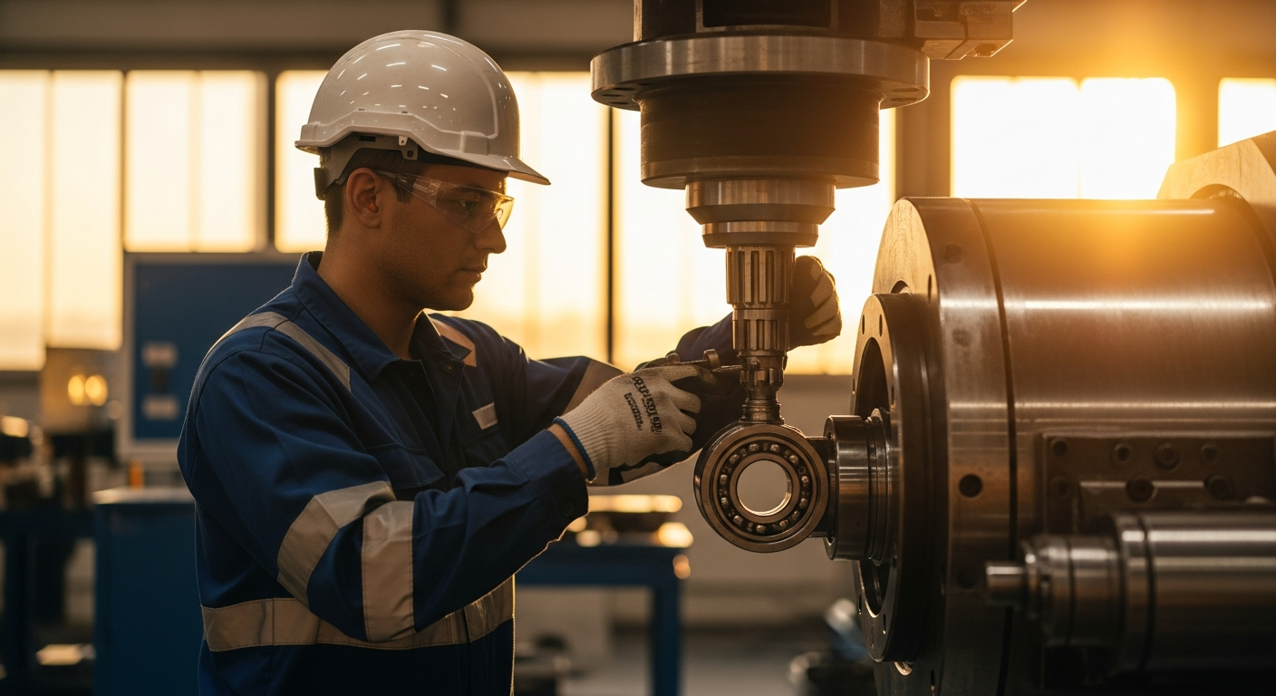 Installation professionnelle de roulement à billes sur machine industrielle